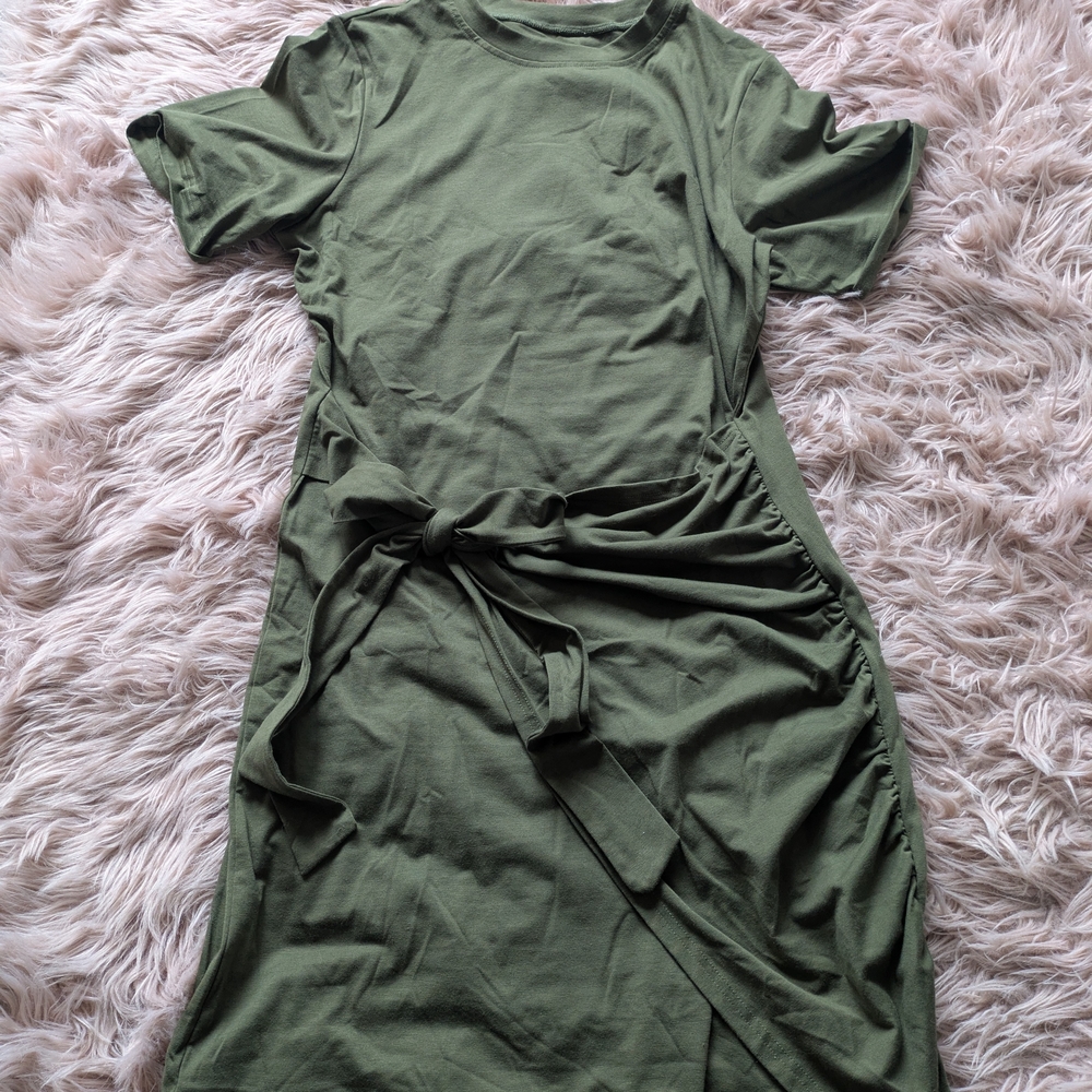 Olive Mini T-shirt Wrap Dress